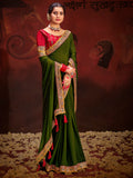 Incredible Green Heavy Lace Work Silk Event Wear Saree With Blouse - Zeel Clothing
