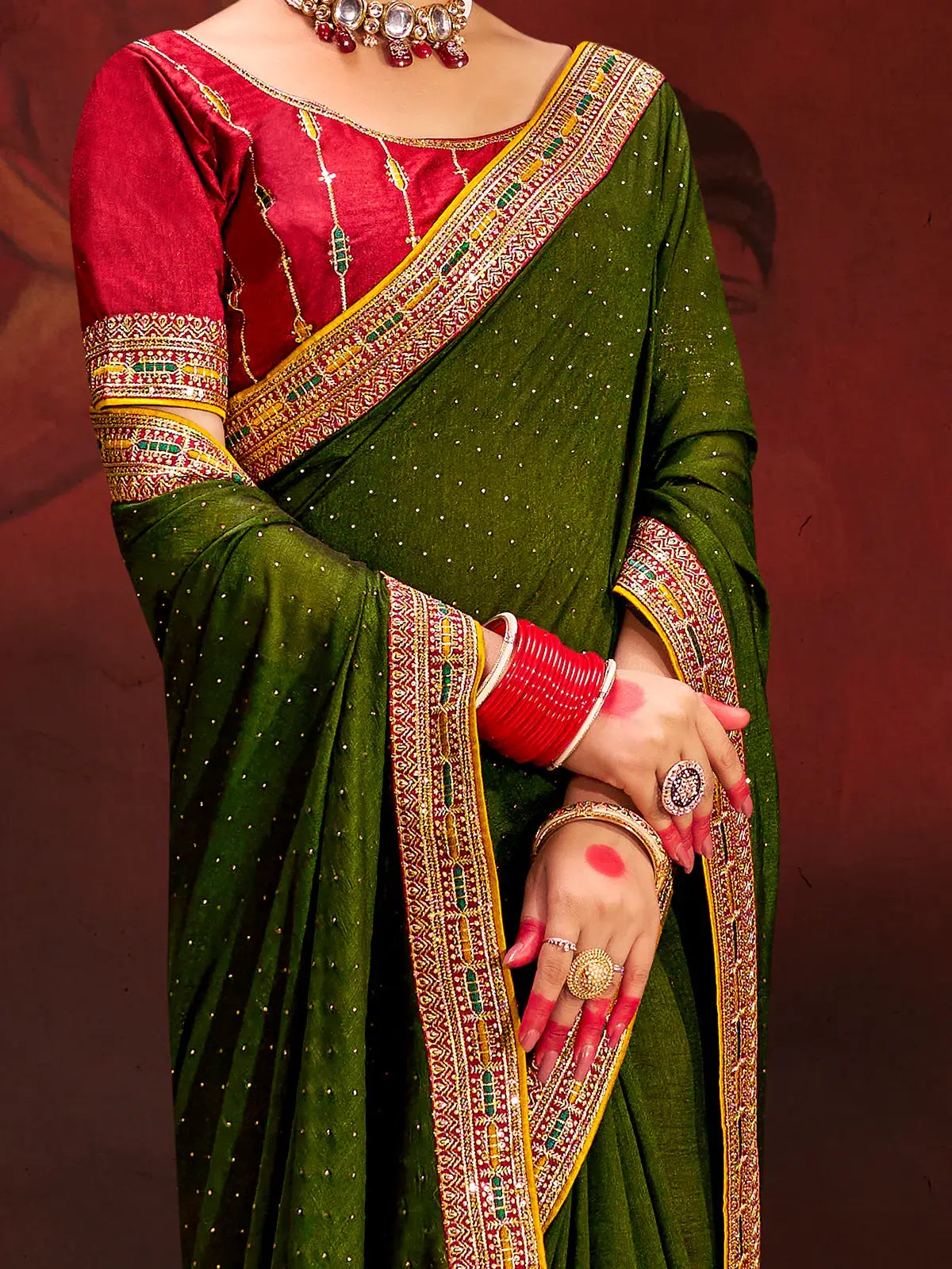 Incredible Green Heavy Lace Work Silk Event Wear Saree With Blouse - Zeel Clothing