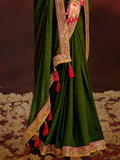 Incredible Green Heavy Lace Work Silk Event Wear Saree With Blouse - Zeel Clothing