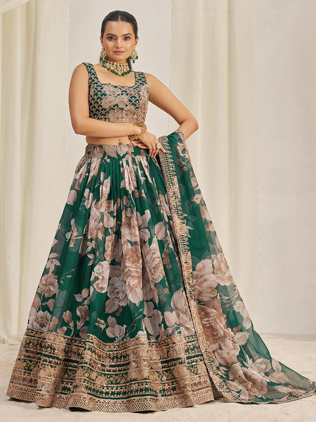 Incredible Green Sequins Organza Mehendi Wear Lehenga Choli - Zeel Clothing