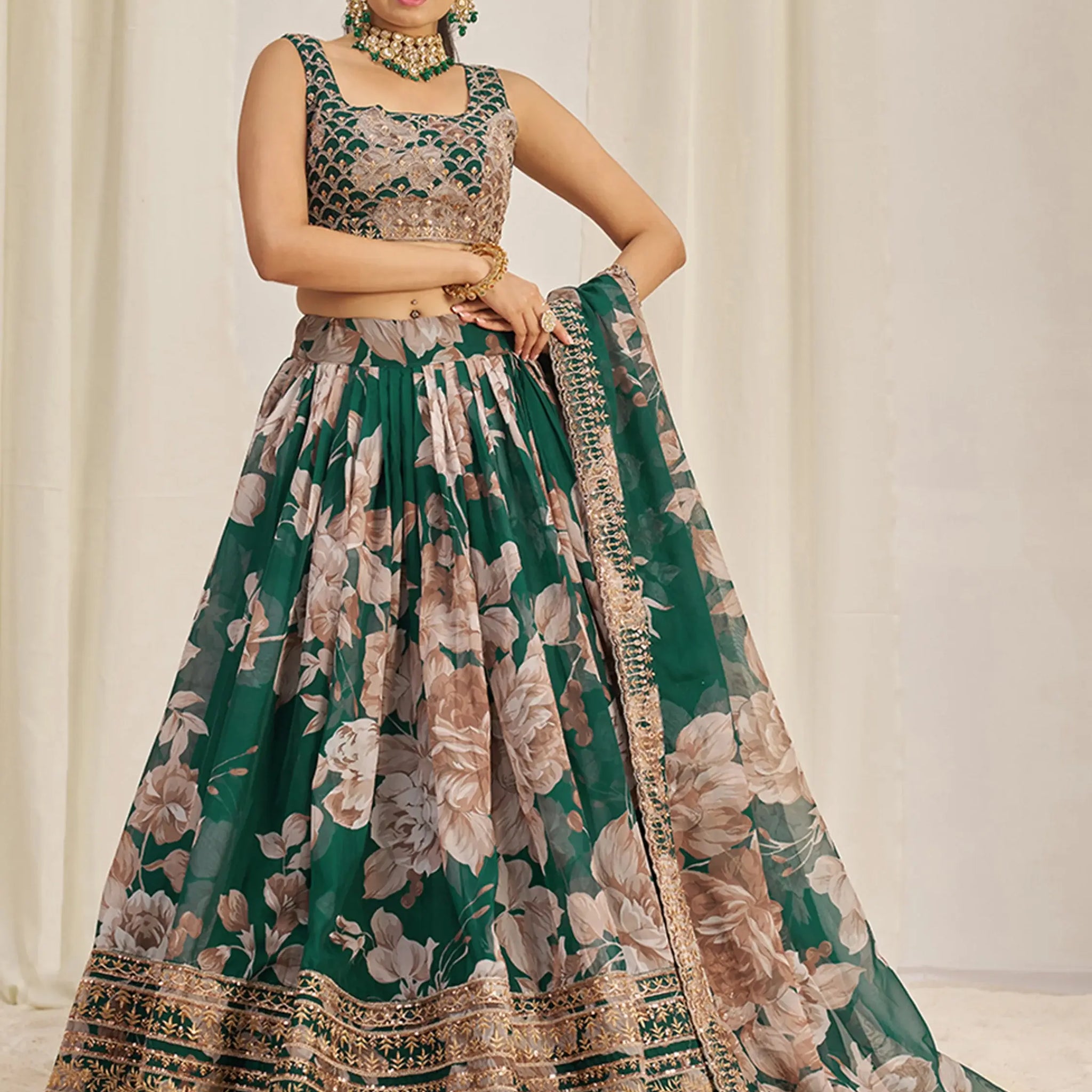 Incredible Green Sequins Organza Mehendi Wear Lehenga Choli - Zeel Clothing