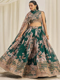 Incredible Green Sequins Organza Mehendi Wear Lehenga Choli - Zeel Clothing