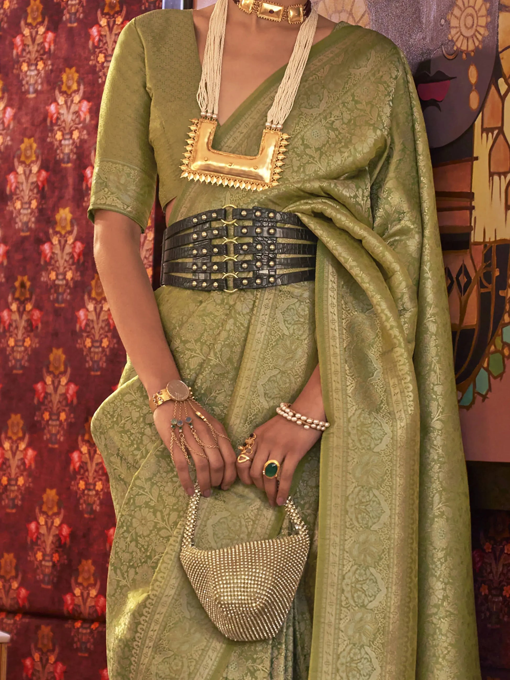 Incredible Green Zari Woven Silk Event Wear Saree With Blouse - Zeel Clothing