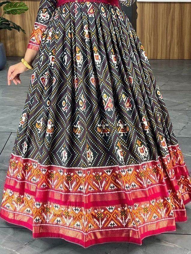 Incredible Grey Bandhani Printed Silk Events Wear Gown - Zeel Clothing
