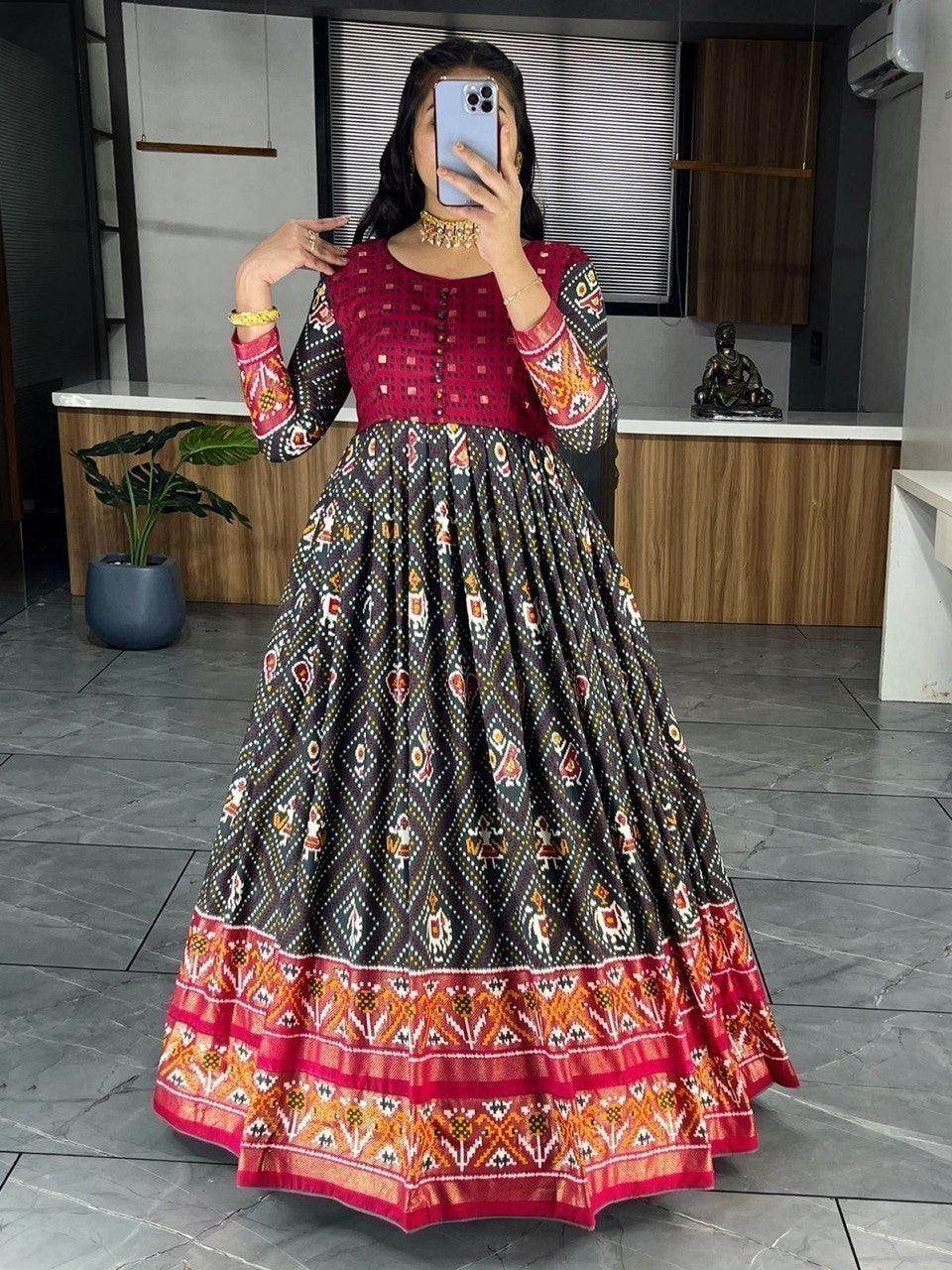 Incredible Grey Bandhani Printed Silk Events Wear Gown - Zeel Clothing