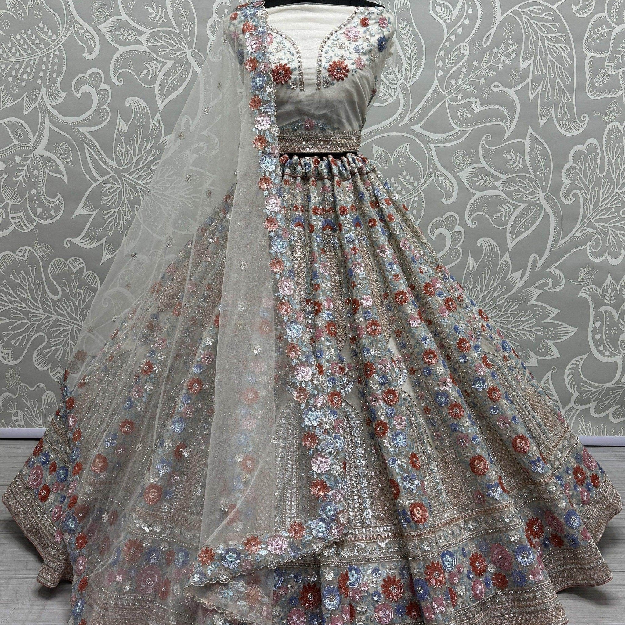 Incredible Grey Sequins Net Reception Wear Lehenga Choli With Dupatta - Zeel Clothing
