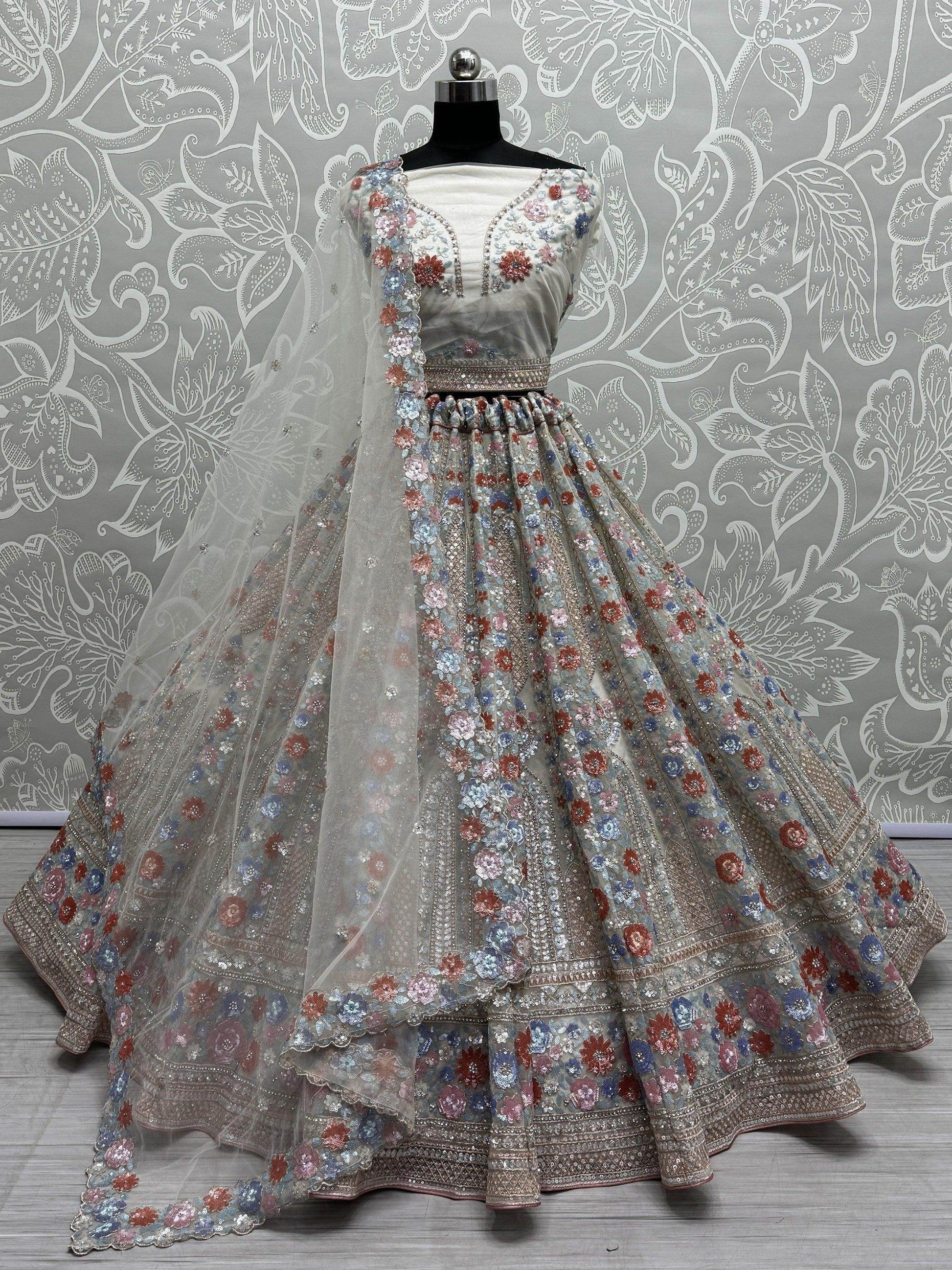 Incredible Grey Sequins Net Reception Wear Lehenga Choli With Dupatta - Zeel Clothing
