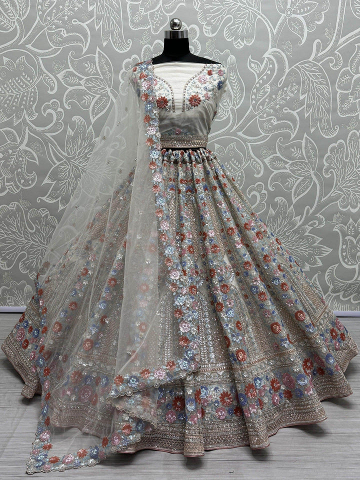 Incredible Grey Sequins Net Reception Wear Lehenga Choli With Dupatta - Zeel Clothing