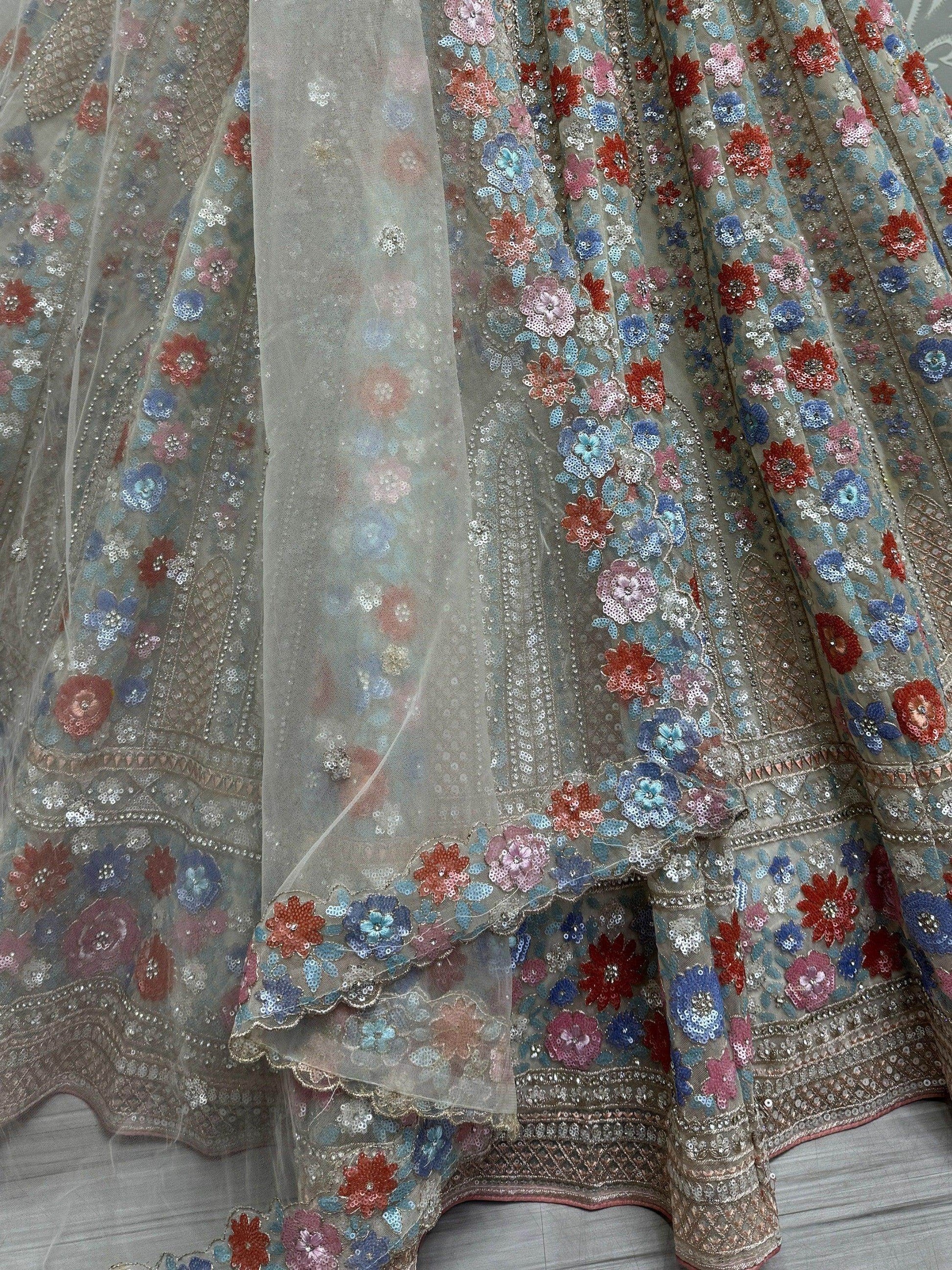 Incredible Grey Sequins Net Reception Wear Lehenga Choli With Dupatta - Zeel Clothing