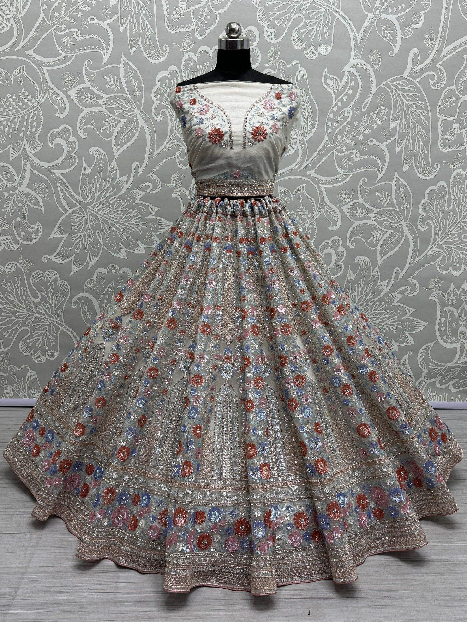 Incredible Grey Sequins Net Reception Wear Lehenga Choli With Dupatta - Zeel Clothing