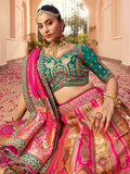 Incredible Hot Pink Heavy Embroidered Banarasi Silk Bridal Lehenga Choli With Dupatta - Zeel Clothing