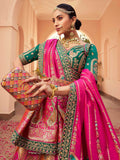 Incredible Hot Pink Heavy Embroidered Banarasi Silk Bridal Lehenga Choli With Dupatta - Zeel Clothing