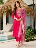Incredible Hot Pink Thread Embroidery Viscose Wedding Wear Pant Suit - Zeel Clothing