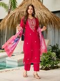 Incredible Hot Pink Thread Embroidery Viscose Wedding Wear Pant Suit - Zeel Clothing