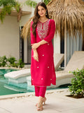 Incredible Hot Pink Thread Embroidery Viscose Wedding Wear Pant Suit - Zeel Clothing
