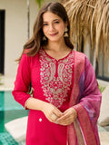 Incredible Hot Pink Thread Embroidery Viscose Wedding Wear Pant Suit - Zeel Clothing