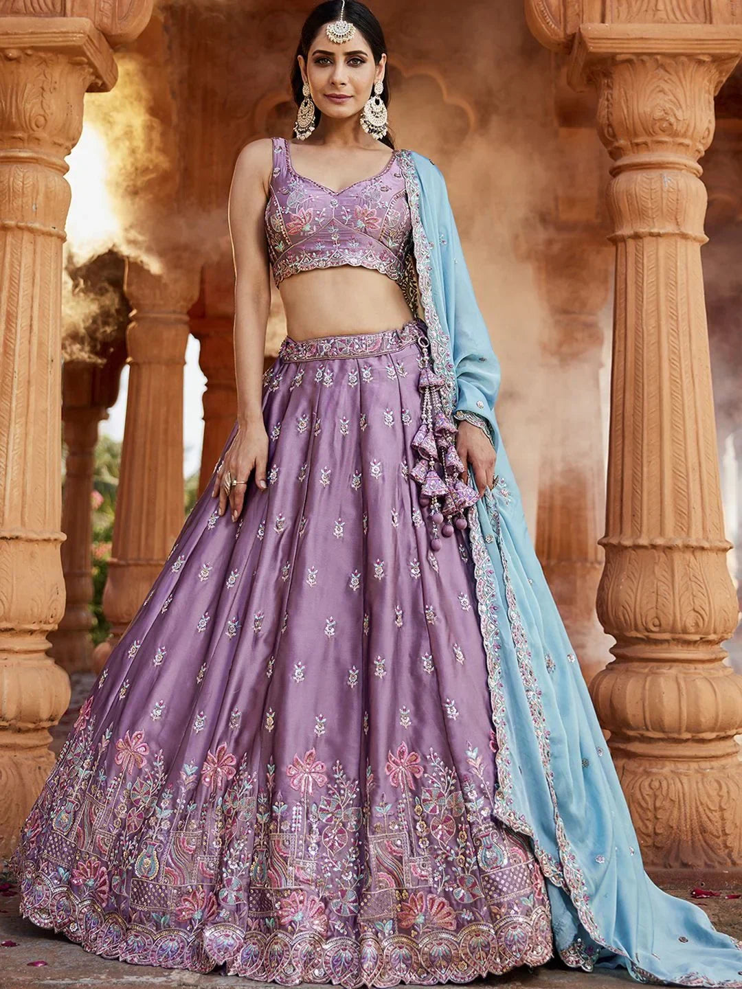 Incredible Lavender Sequins Embroidered Georgette Wedding Lehenga Choli - Zeel Clothing