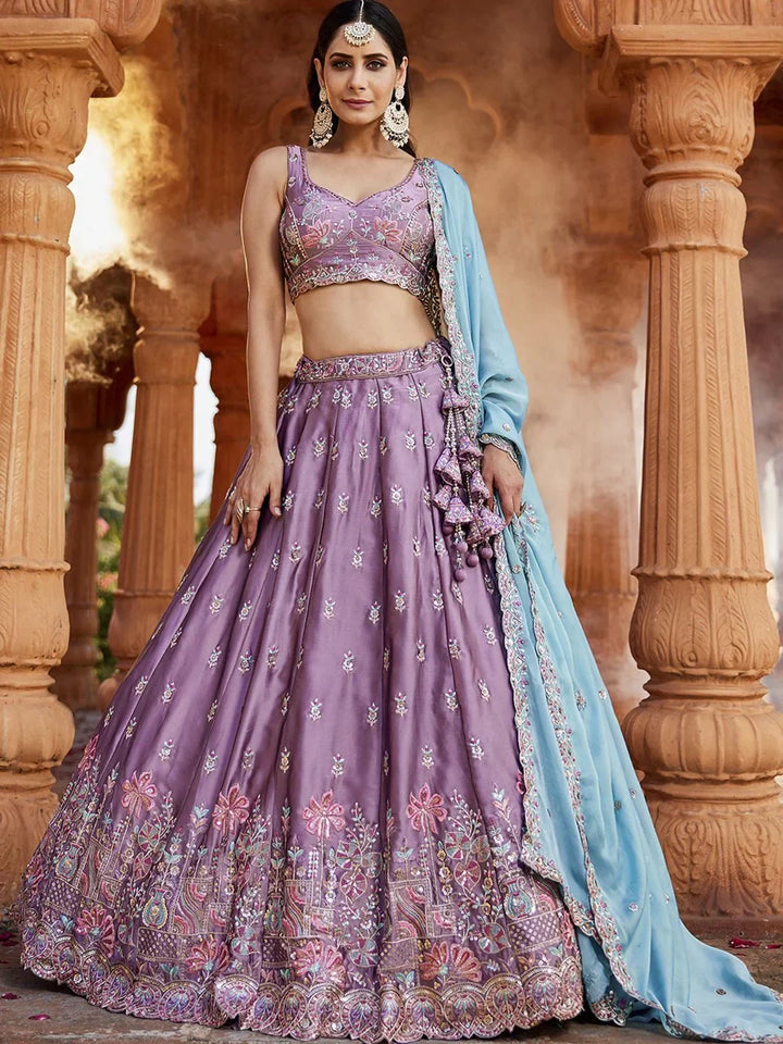 Incredible Lavender Sequins Embroidered Georgette Wedding Lehenga Choli - Zeel Clothing