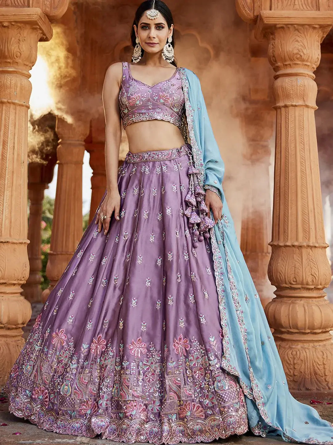 Incredible Lavender Sequins Embroidered Georgette Wedding Lehenga Choli - Zeel Clothing