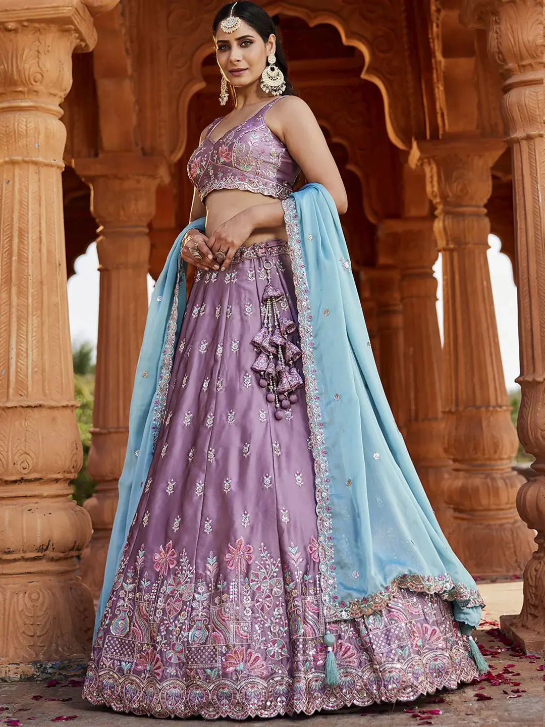 Incredible Lavender Sequins Embroidered Georgette Wedding Lehenga Choli - Zeel Clothing