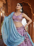 Incredible Lavender Sequins Embroidered Georgette Wedding Lehenga Choli - Zeel Clothing