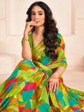 Incredible Light Green Digital Printed Georgette Evening Wear Saree With Blouse - Zeel Clothing