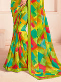 Incredible Light Green Digital Printed Georgette Evening Wear Saree With Blouse - Zeel Clothing