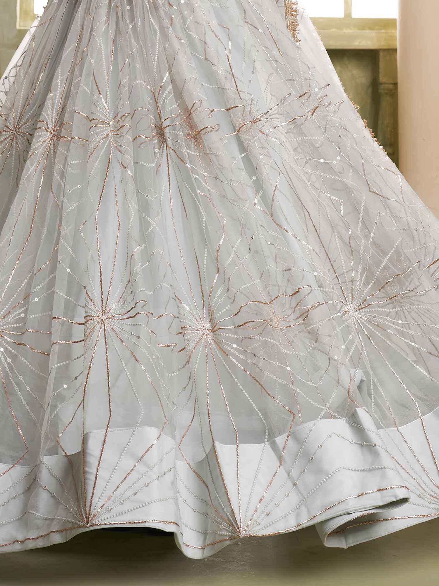 Incredible Light Grey Sequins Net Reception Wear Lehenga Choli - Zeel Clothing