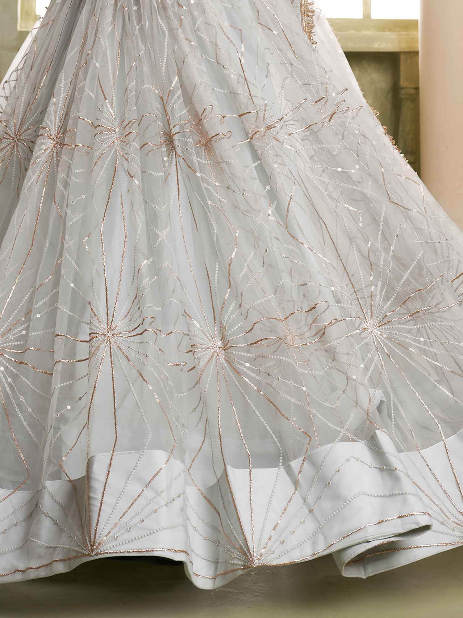 Incredible Light Grey Sequins Net Reception Wear Lehenga Choli - Zeel Clothing