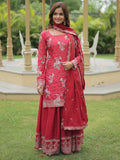 Incredible Maroon Sequins Chinon Festival Wear Palazzo Suit - Zeel Clothing