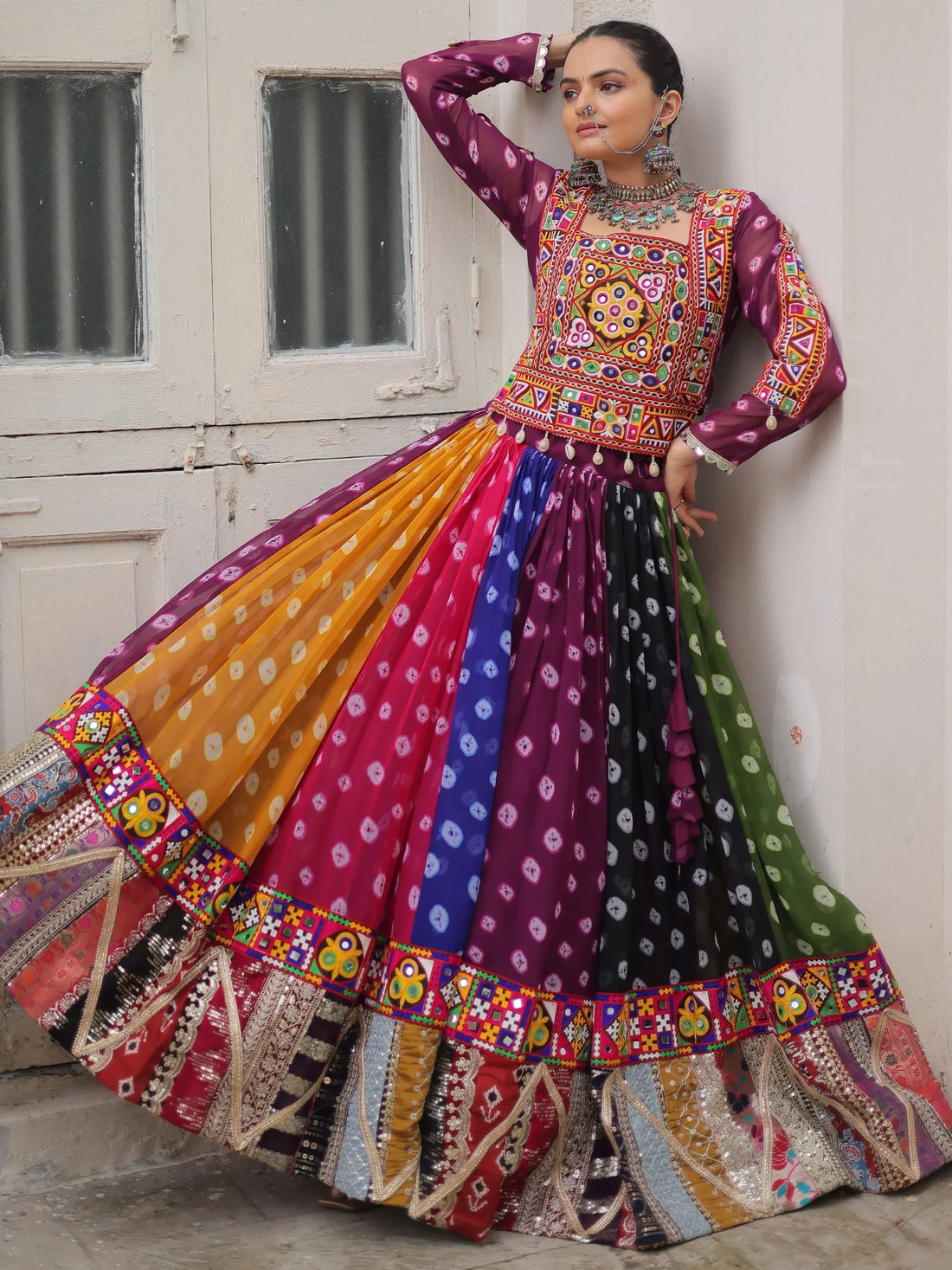 Incredible Multi-Color Bandhani Printed Georgette Navratri Special Lehenga With Blouse - Zeel Clothing