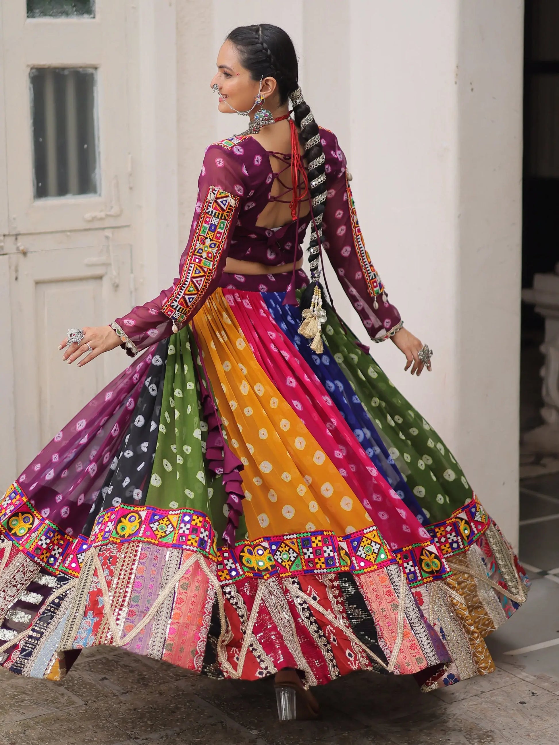 Incredible Multi-Color Bandhani Printed Georgette Navratri Special Lehenga With Blouse - Zeel Clothing