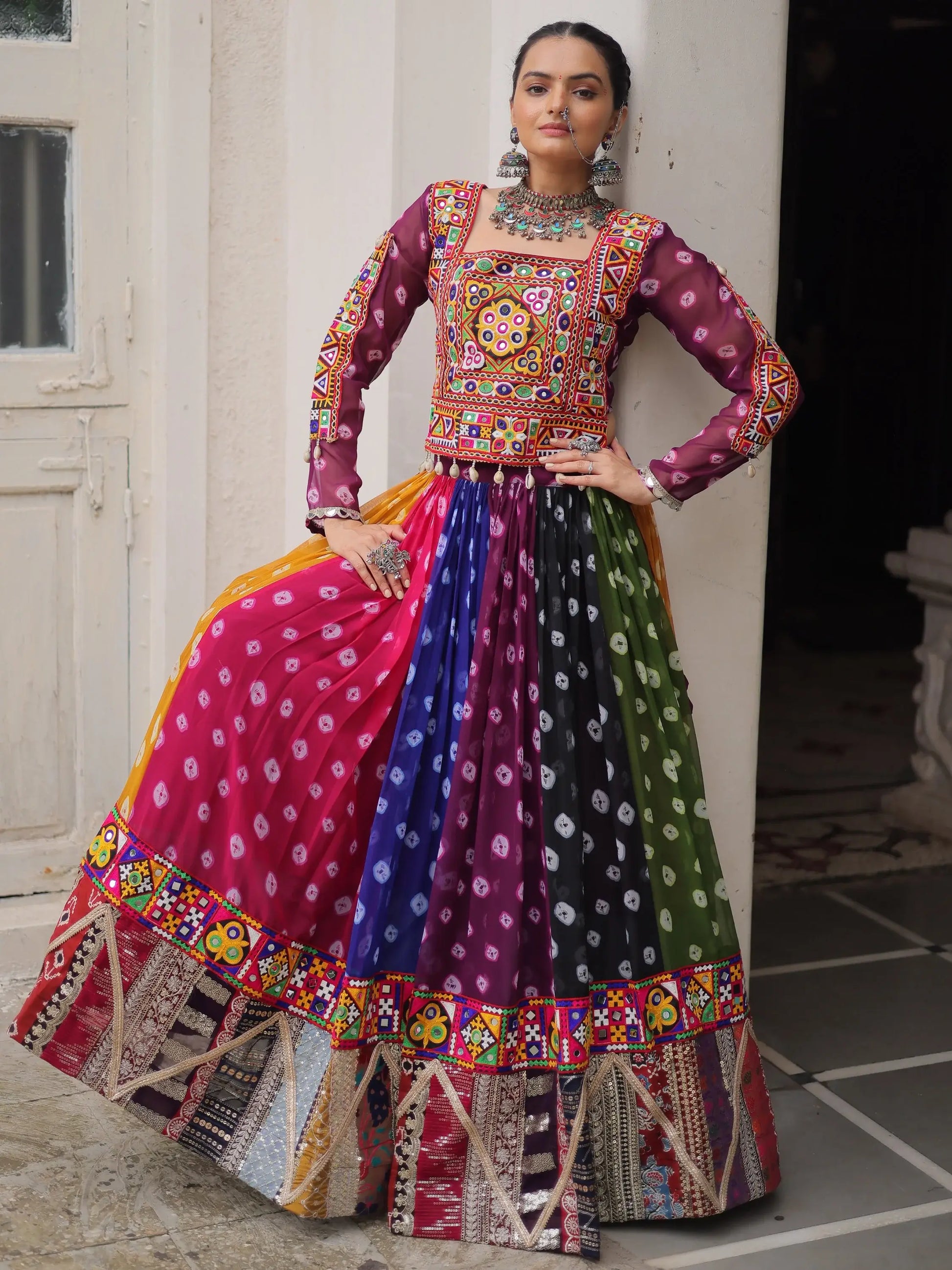 Incredible Multi-Color Bandhani Printed Georgette Navratri Special Lehenga With Blouse - Zeel Clothing