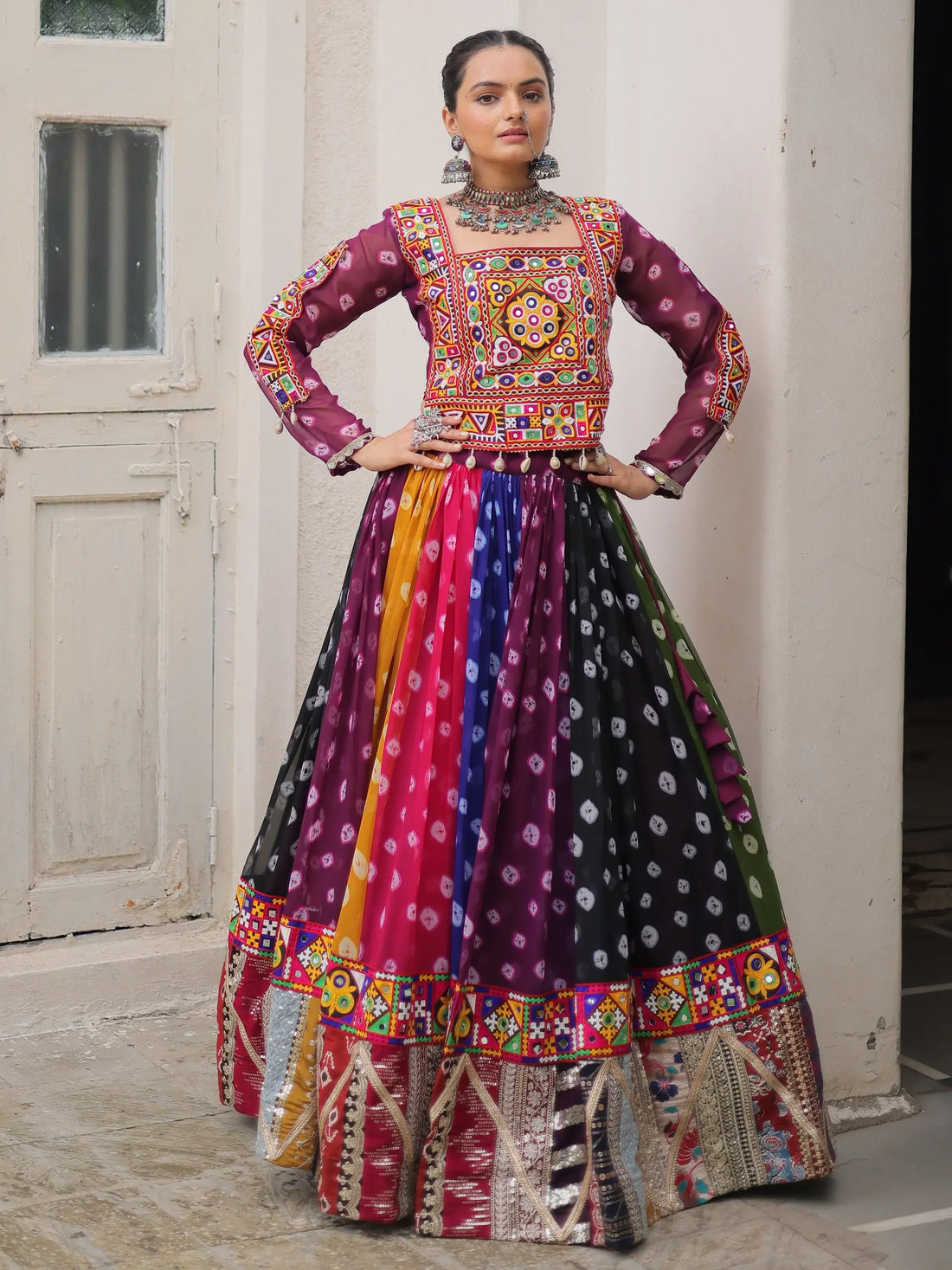 Incredible Multi-Color Bandhani Printed Georgette Navratri Special Lehenga With Blouse - Zeel Clothing