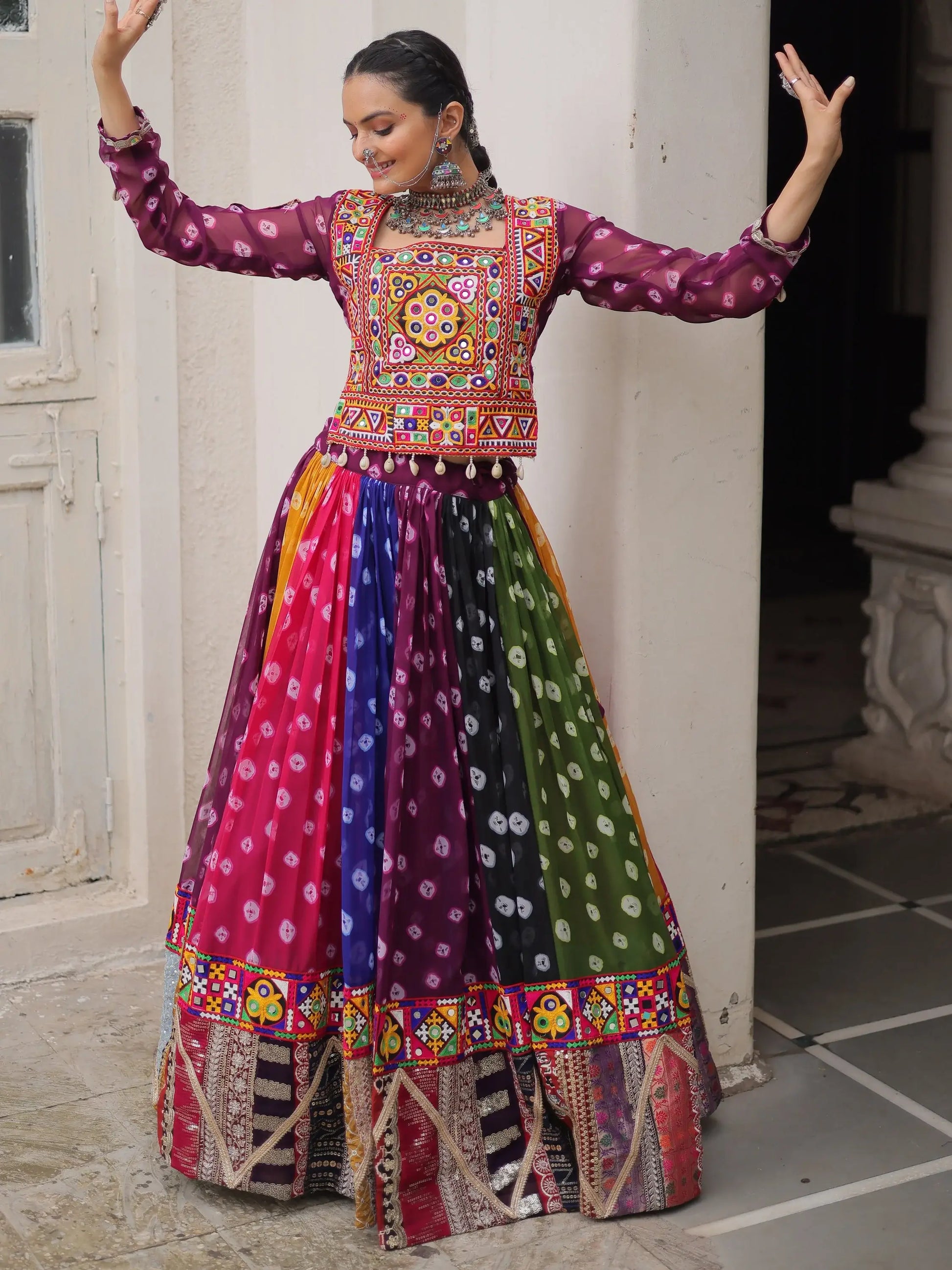 Incredible Multi-Color Bandhani Printed Georgette Navratri Special Lehenga With Blouse - Zeel Clothing