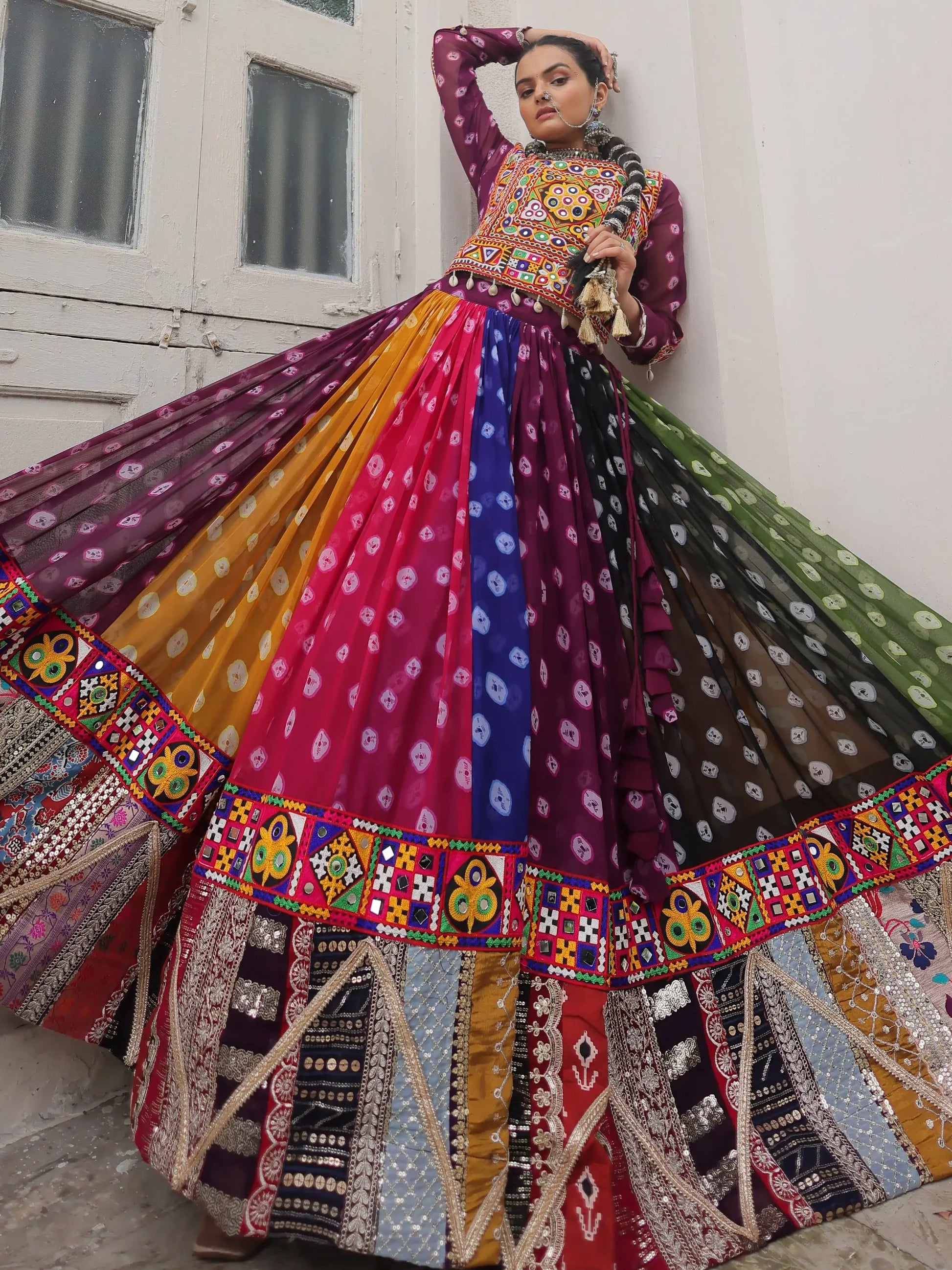 Incredible Multi-Color Bandhani Printed Georgette Navratri Special Lehenga With Blouse - Zeel Clothing