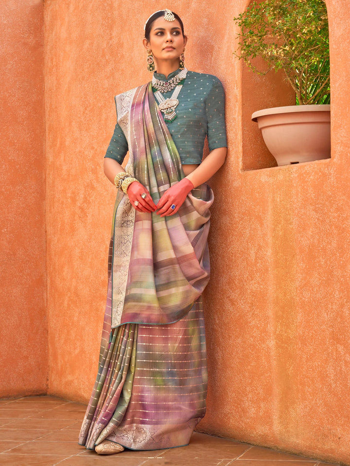Incredible Multi-Color Foil Printed Silk Event Wear Saree With Blouse - Zeel Clothing