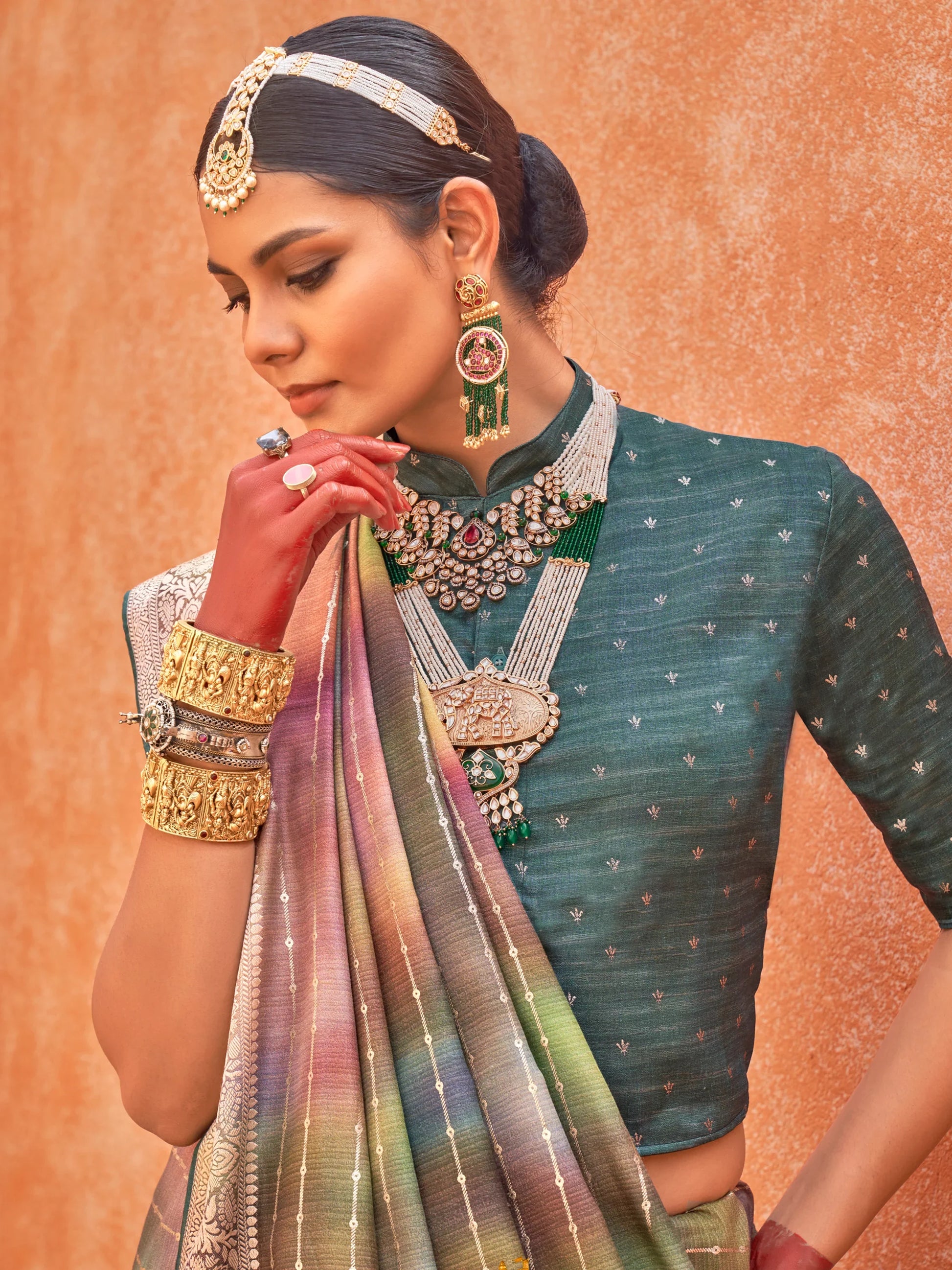 Incredible Multi-Color Foil Printed Silk Event Wear Saree With Blouse - Zeel Clothing