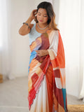 Incredible Multi-Color Printed Chinon Event Wear Saree With Blouse - Zeel Clothing