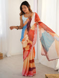 Incredible Multi-Color Printed Chinon Event Wear Saree With Blouse - Zeel Clothing