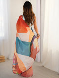 Incredible Multi-Color Printed Chinon Event Wear Saree With Blouse - Zeel Clothing