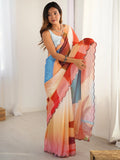 Incredible Multi-Color Printed Chinon Event Wear Saree With Blouse - Zeel Clothing
