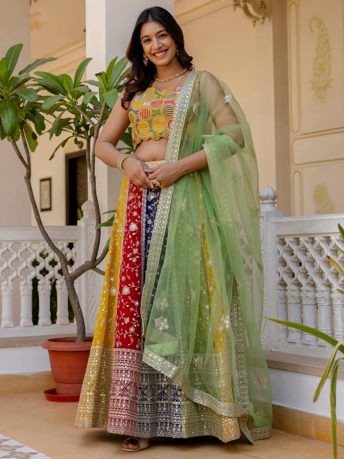 Incredible Multi-Color Sequins Georgette Wedding Lehenga Choli - Zeel Clothing