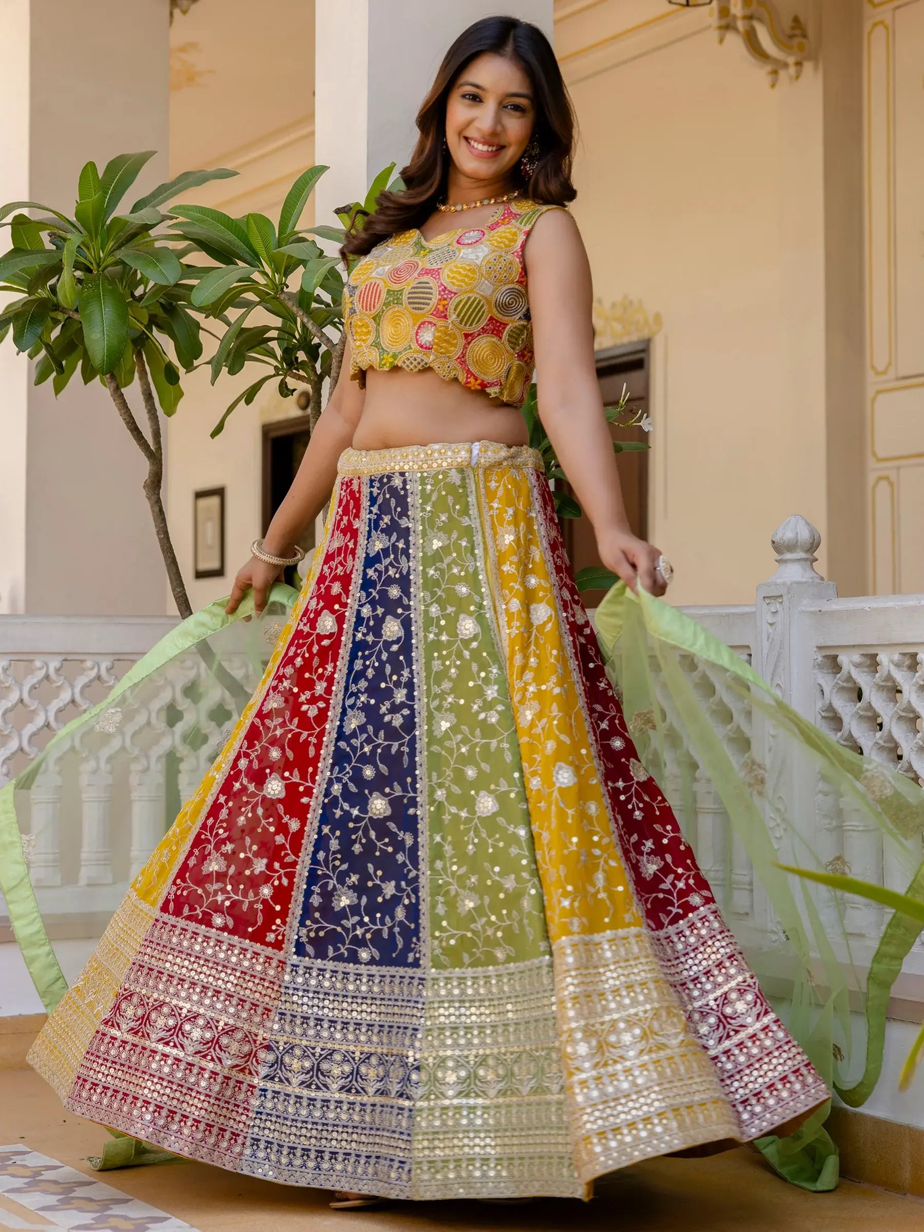 Incredible Multi-Color Sequins Georgette Wedding Lehenga Choli - Zeel Clothing