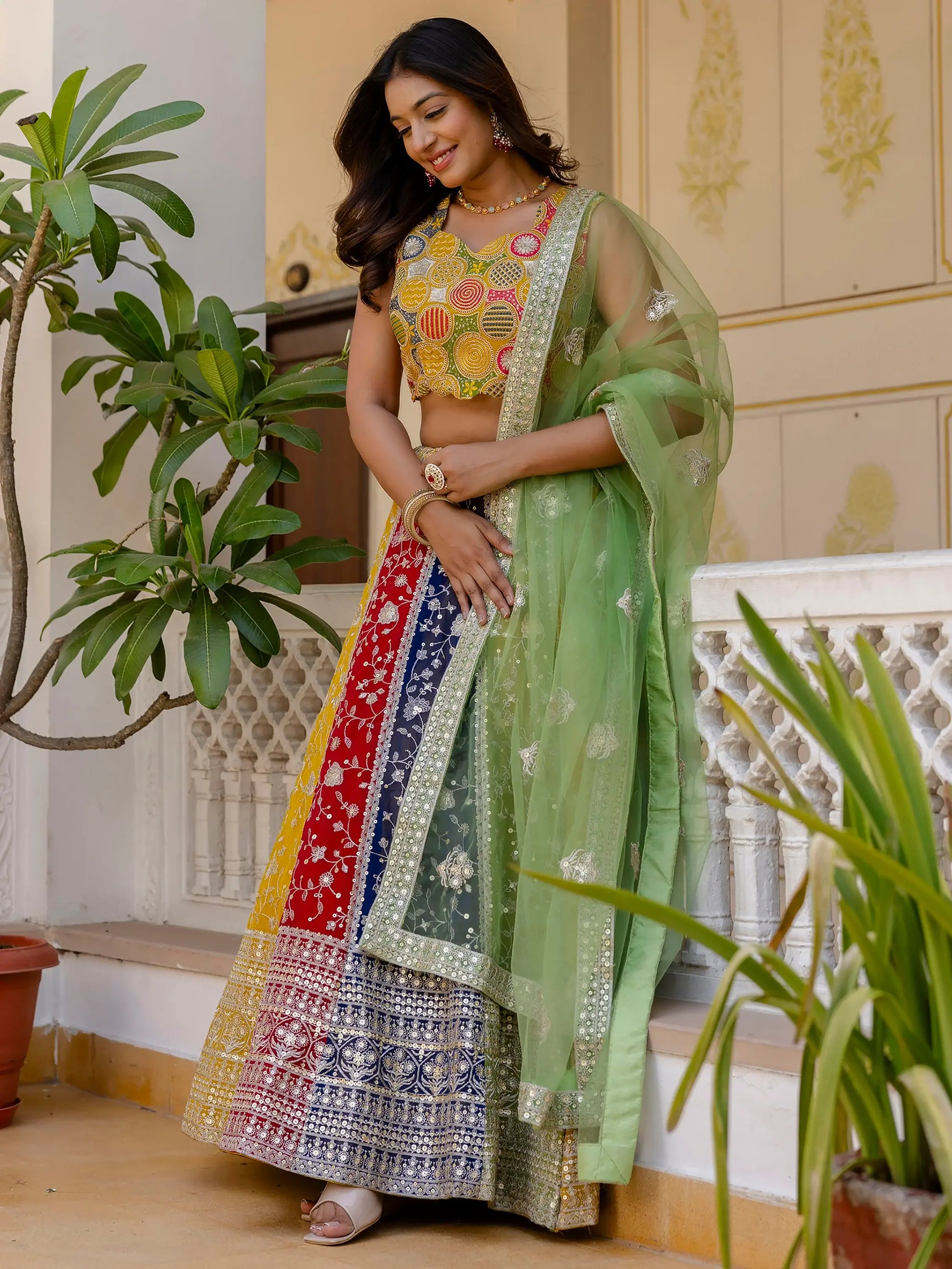 Incredible Multi-Color Sequins Georgette Wedding Lehenga Choli - Zeel Clothing