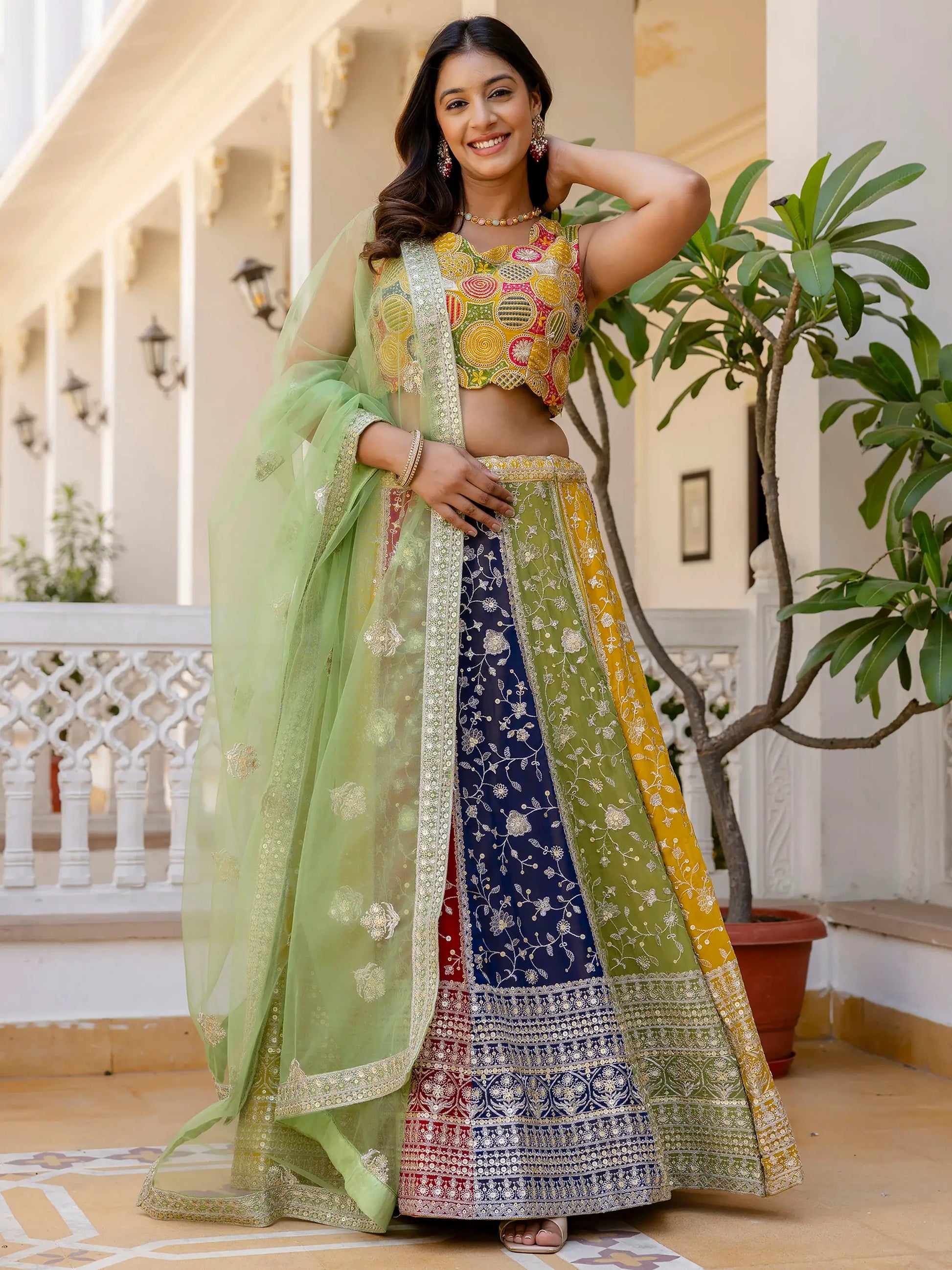 Incredible Multi-Color Sequins Georgette Wedding Lehenga Choli - Zeel Clothing