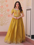 Incredible Mustard Yellow Sequins Chinon Event Wear Gown - Zeel Clothing