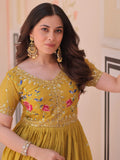 Incredible Mustard Yellow Sequins Chinon Event Wear Gown - Zeel Clothing