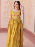 Incredible Mustard Yellow Sequins Chinon Event Wear Gown - Zeel Clothing