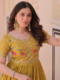 Incredible Mustard Yellow Sequins Chinon Event Wear Gown - Zeel Clothing
